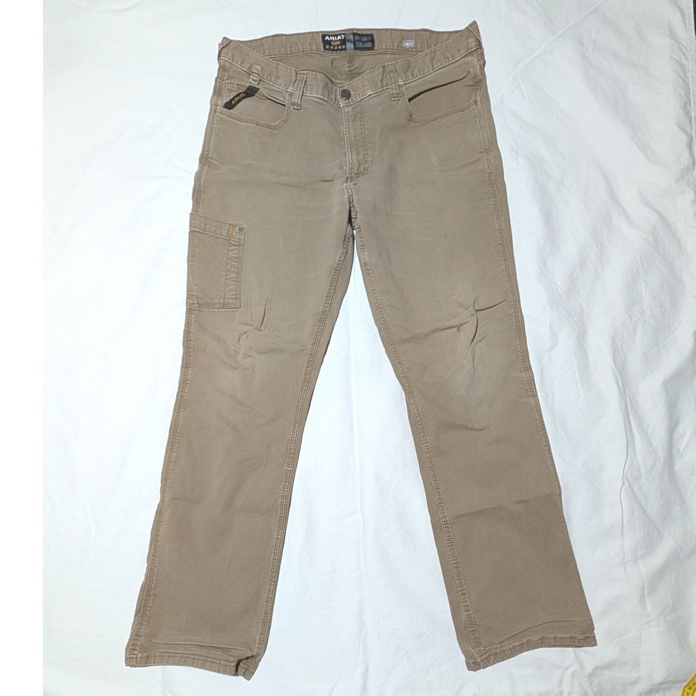 Ariat Rebar M4 Relaxed Straight Leg Work Pants Khaki Mens 38x34 Utility Canvas